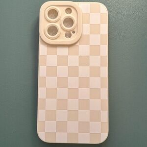 Cream Checkered Phone Case with Camera Cutout - iPhone 13 PRO